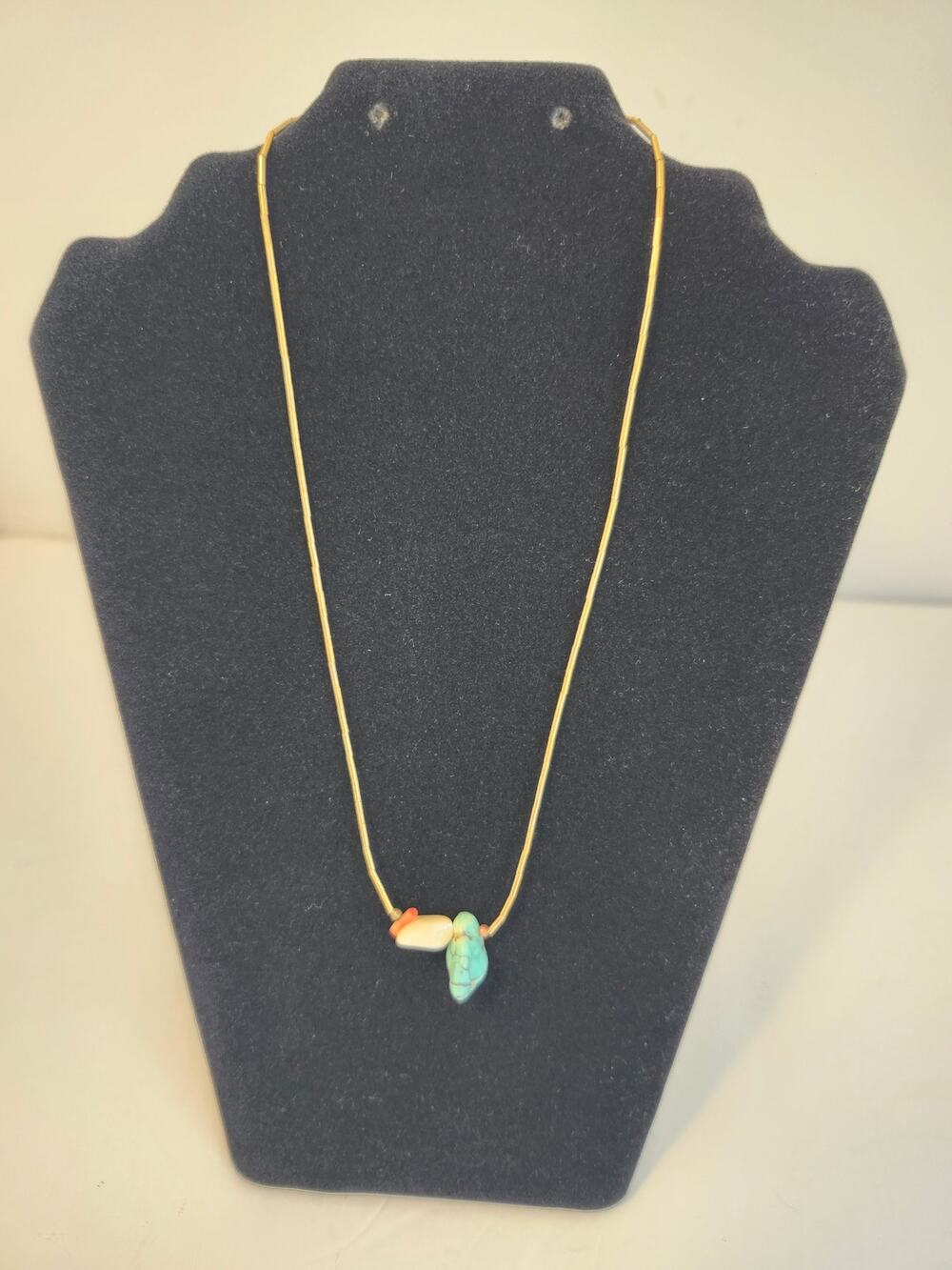 Vintage Gold Tone Turquoise Gem Bead Necklace 7" Stone Youth Choker Screw Clasp